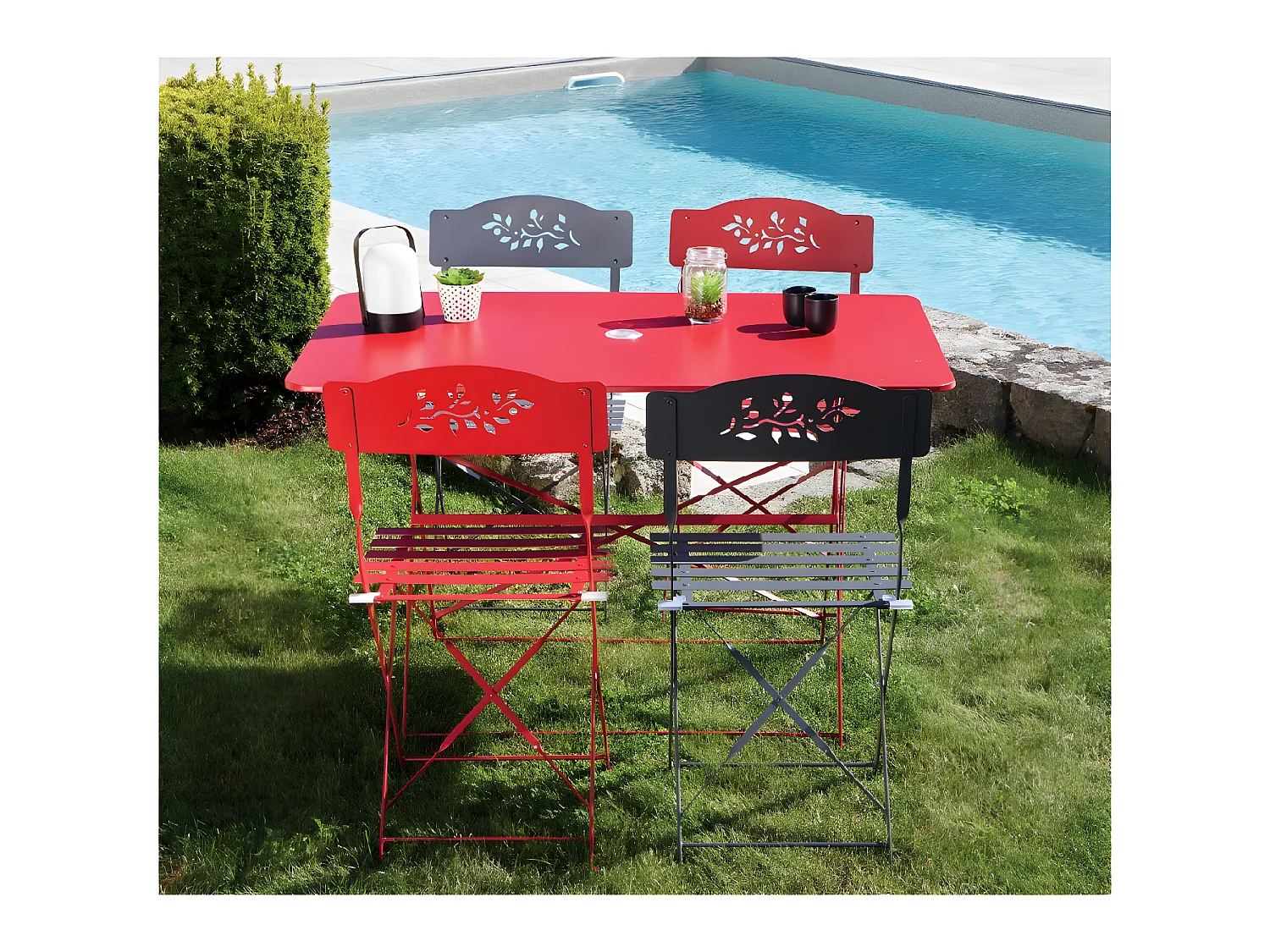 VENONE - Ensemble table et chaises de jardin - 4 places - Bordeaux