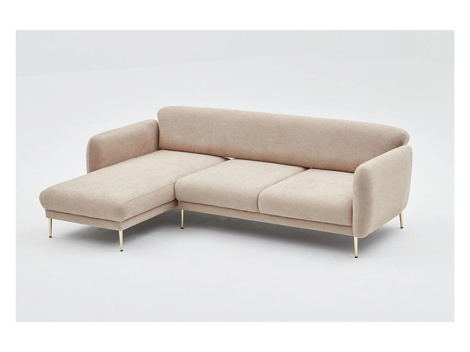 Canapé d'angle à gauche convertible pied doré Juanita Tissu Beige