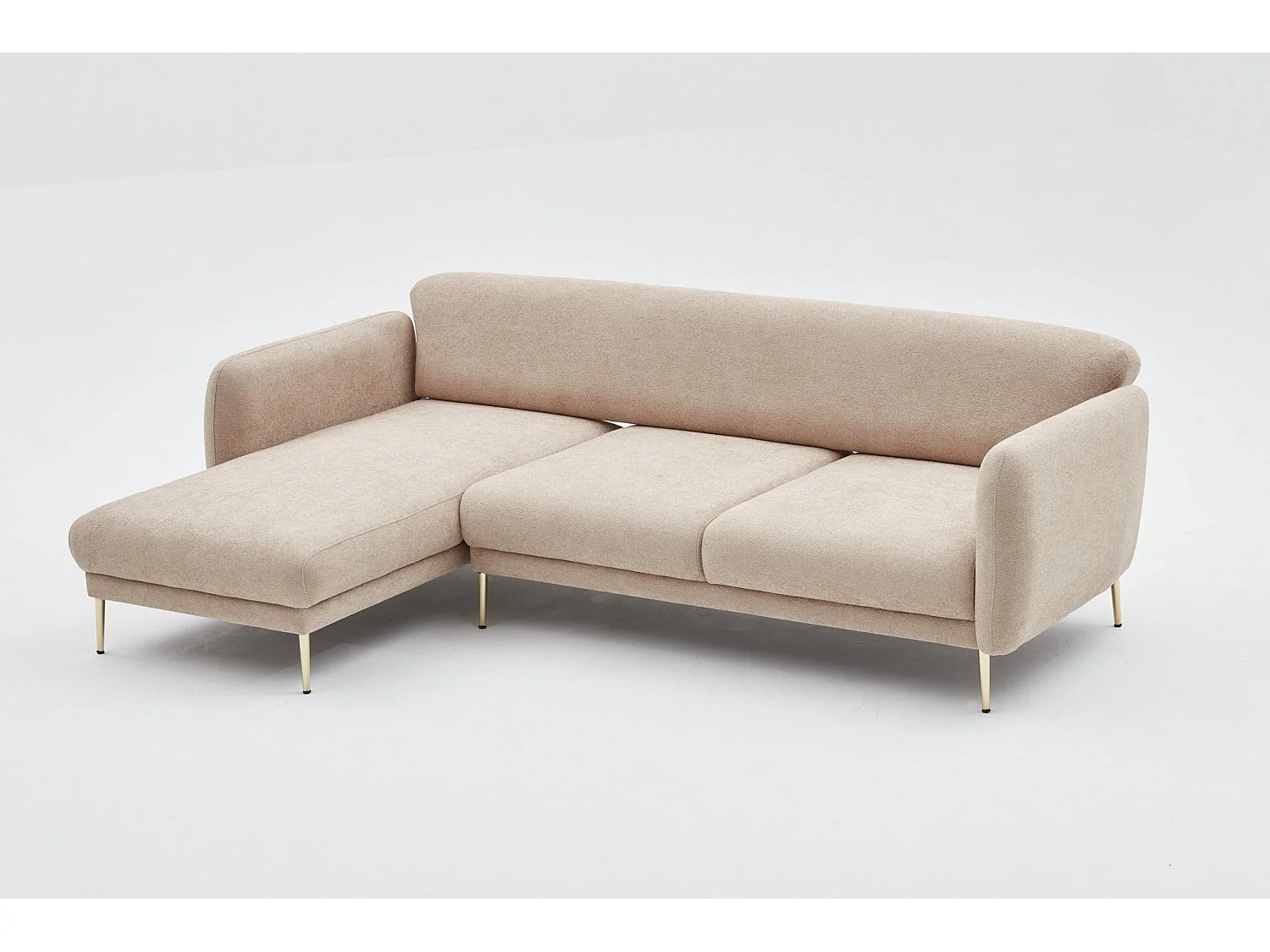 Converteerbare hoekbank in stof en gouden poten Birka 266 cm-Kleur Beige-juiste hoek