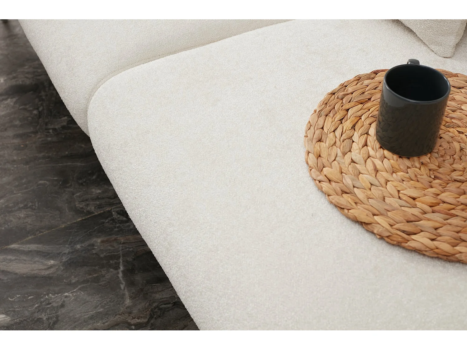 Converteerbare hoekbank in stof en gouden poten Birka 266 cm-Kleur Wit-linkerhoek