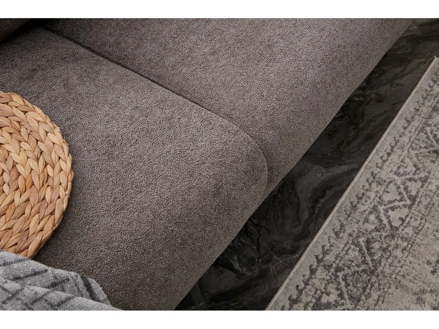 Canapé d'angle à gauche convertible pied doré Juanita Tissu Gris