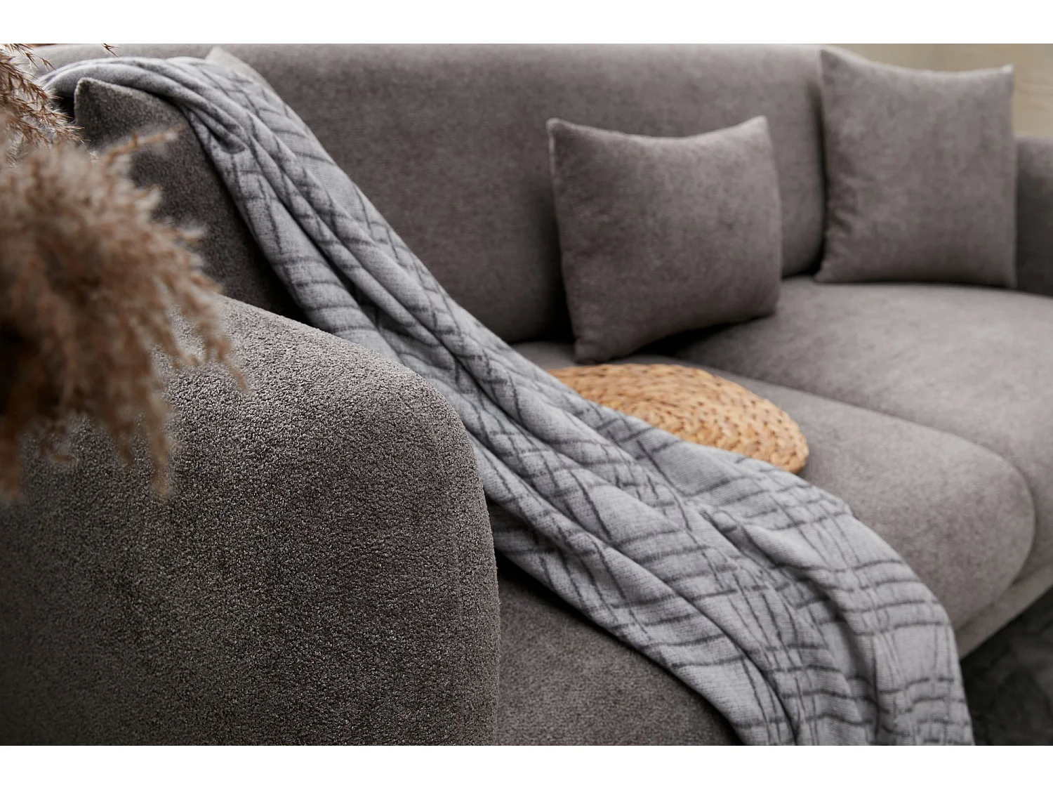 Canapé d'angle à gauche convertible pied doré Juanita Tissu Gris