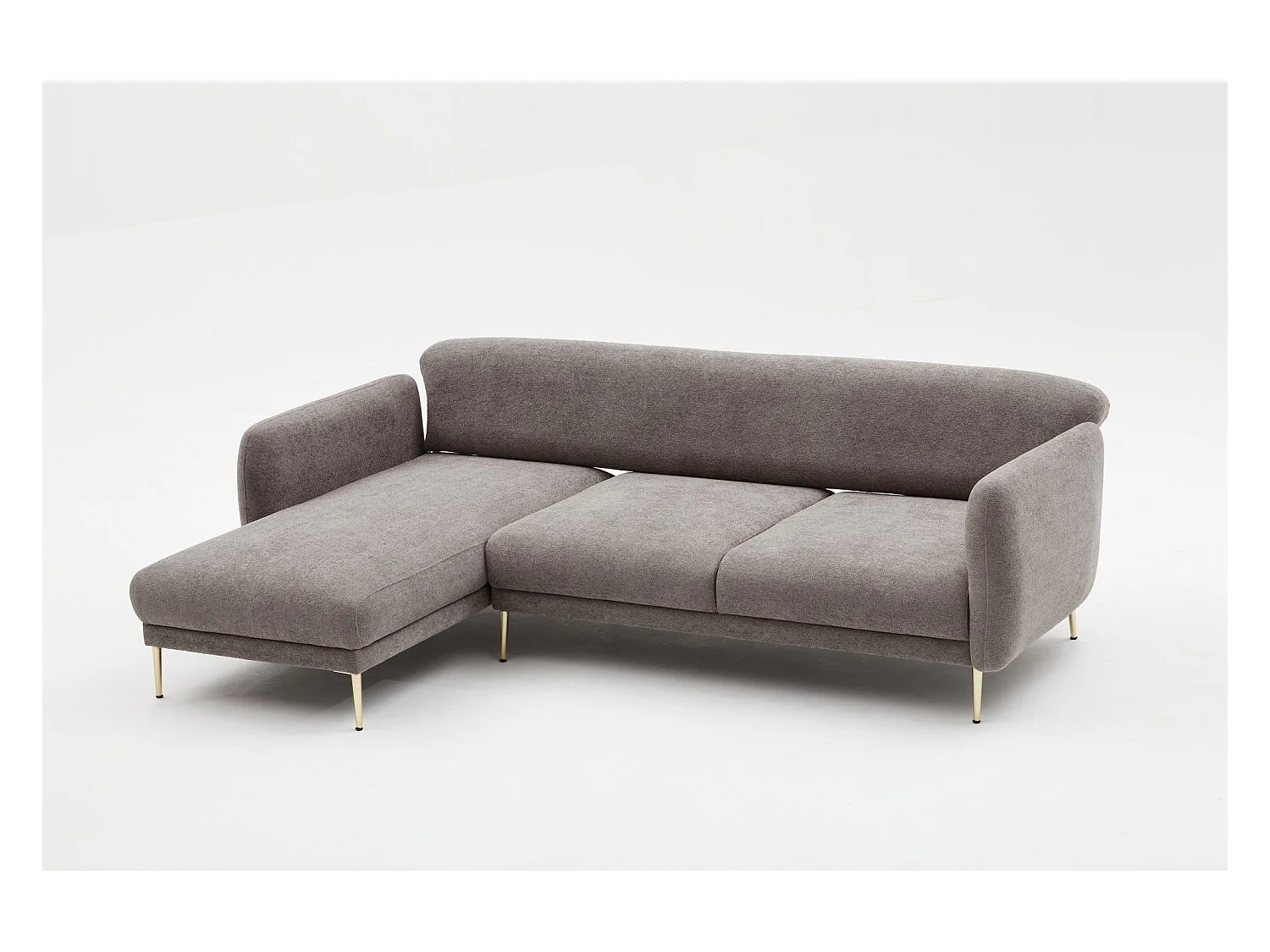 Canapé d'angle à gauche convertible pied doré Juanita Tissu Gris