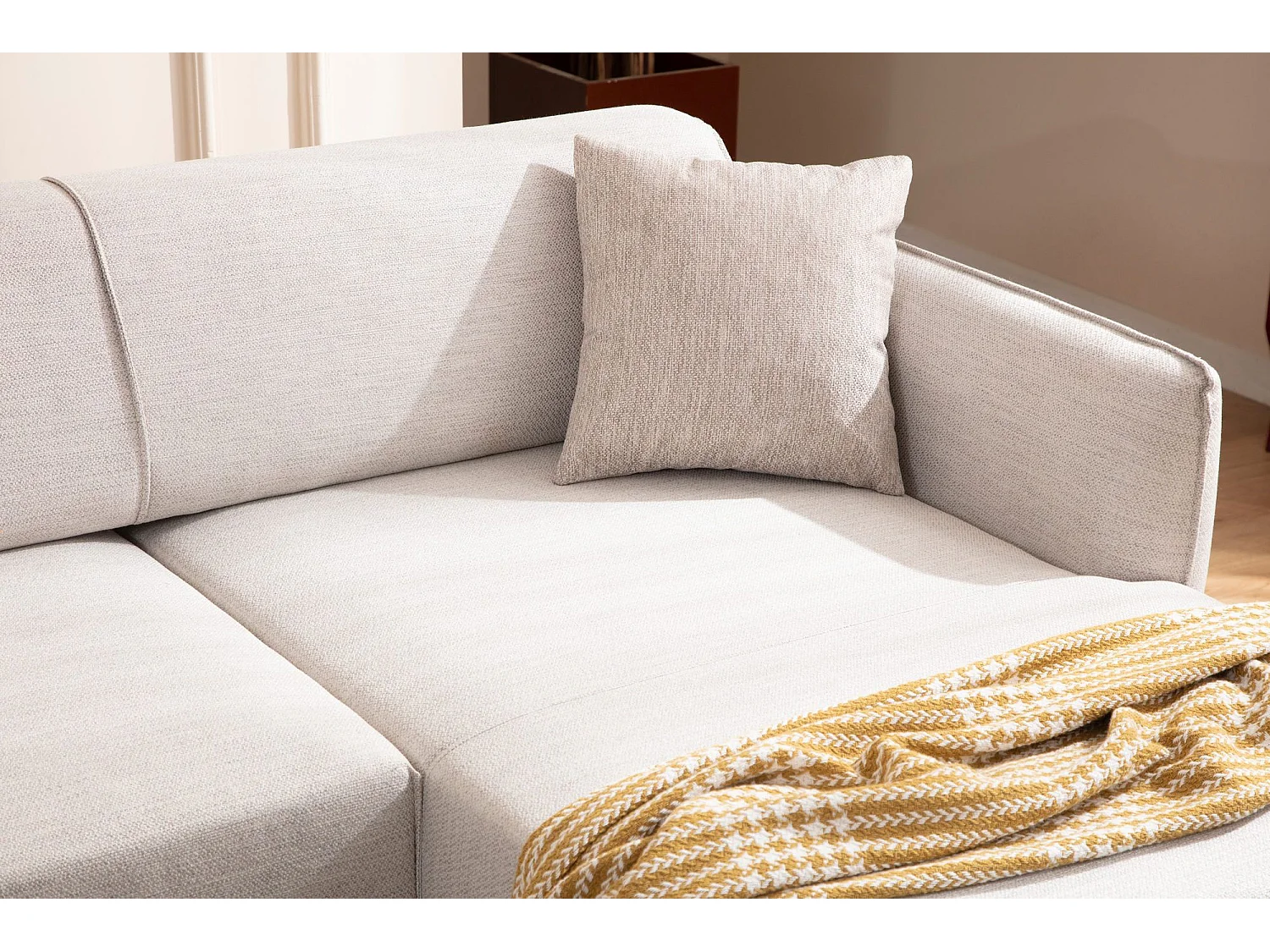 Canapé d'angle à droite convertible avec 2 coussins Torga Tissu Blanc crème