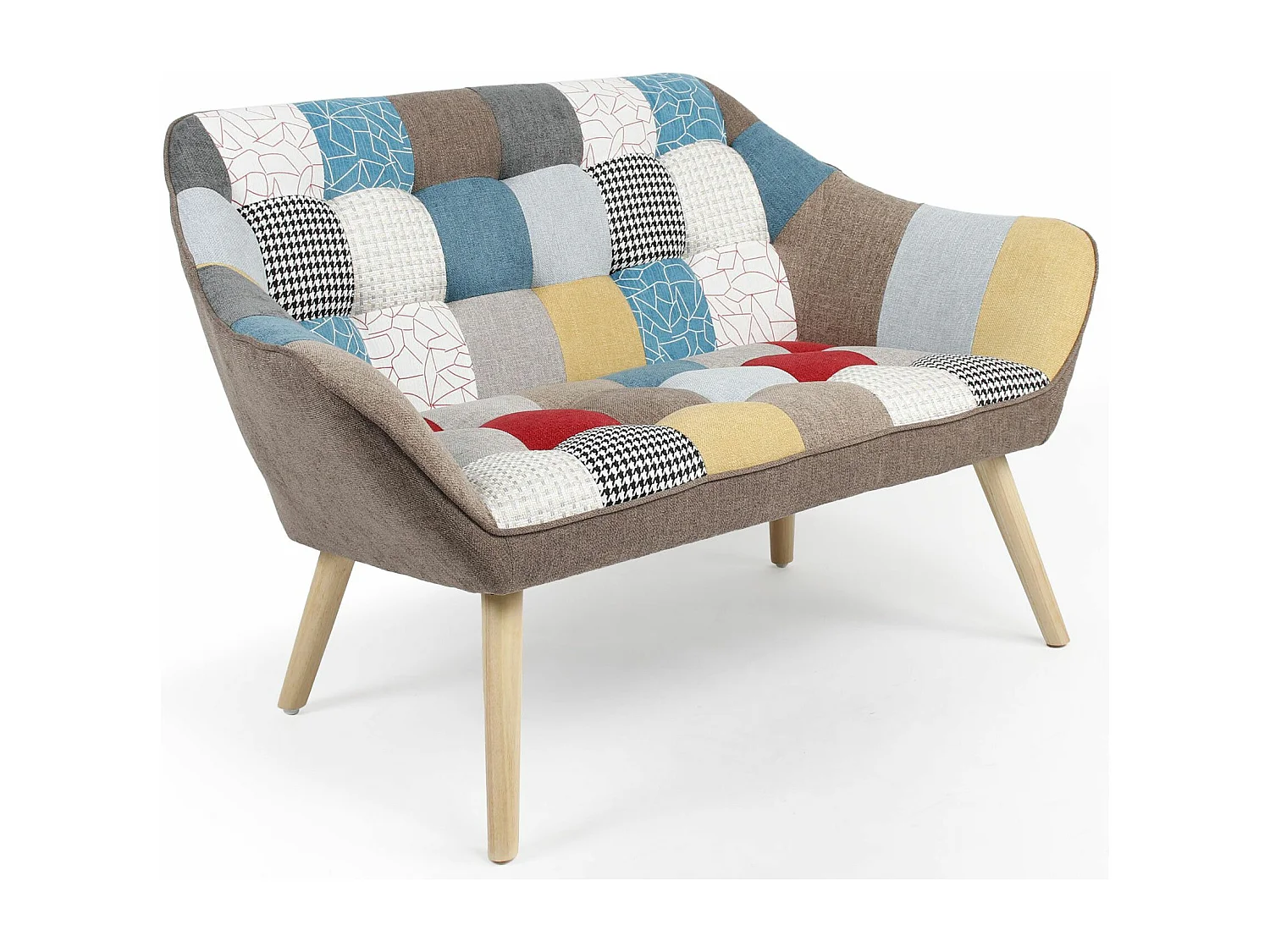 Canapé 2 places Scandinave Zentao effet patchwork Tissu Multicolore