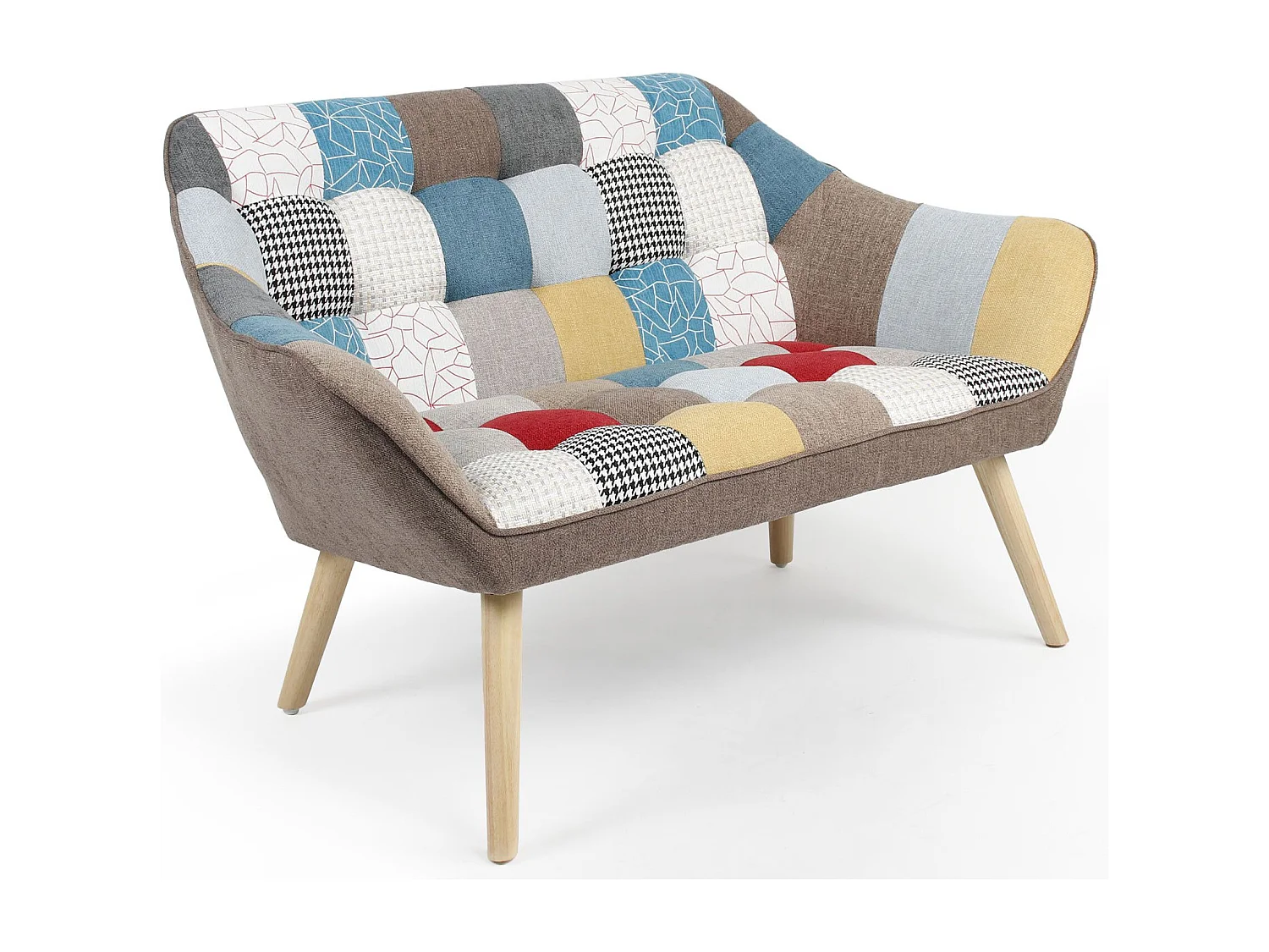Canapé 2 places Scandinave Zentao effet patchwork Tissu Multicolore