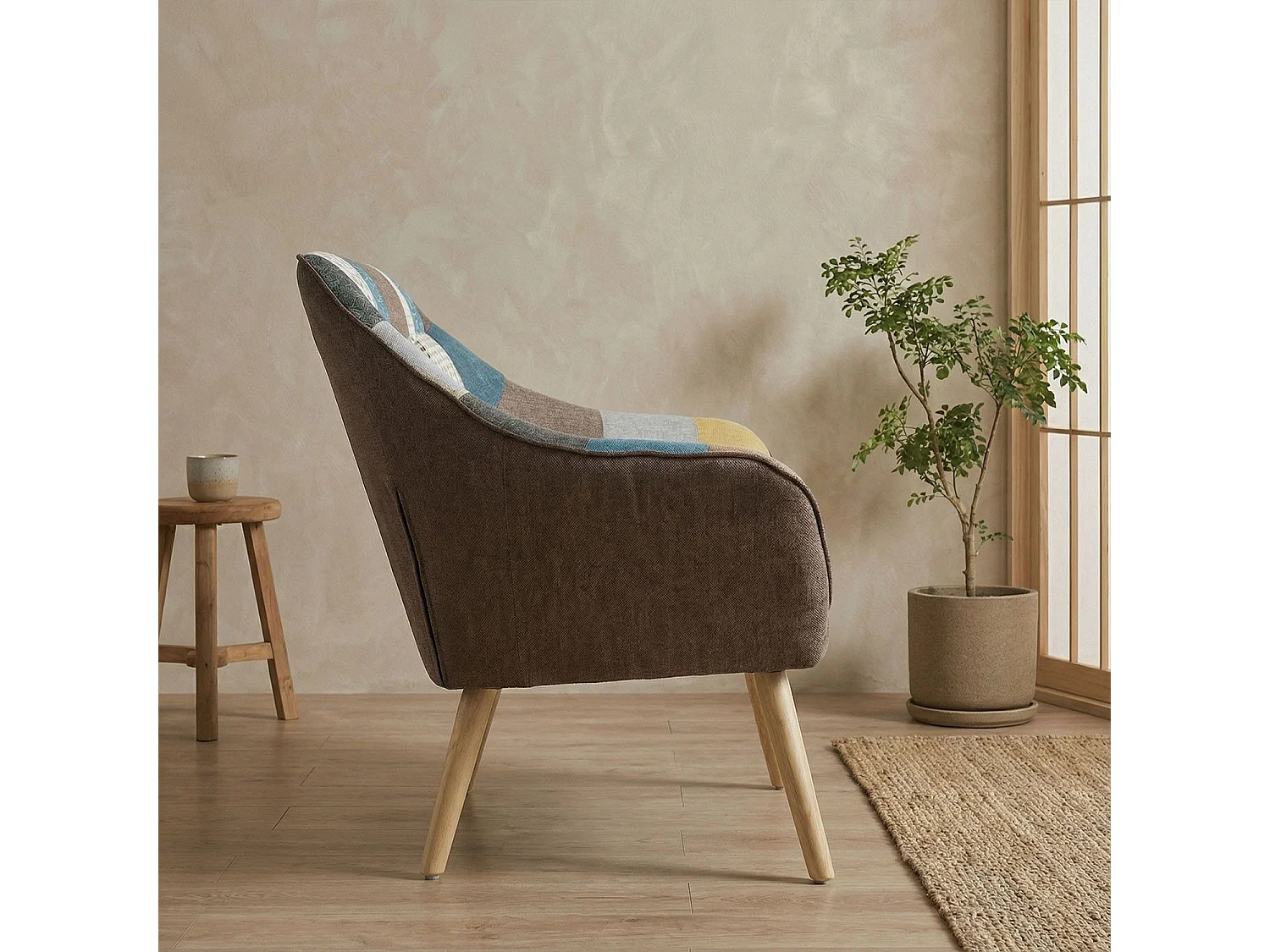 Canapé 2 places Scandinave Zentao effet patchwork Tissu Multicolore