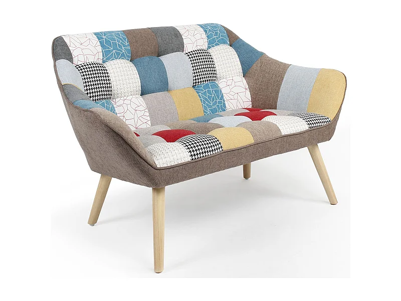 Canapé 2 places Scandinave Zentao effet patchwork Tissu Multicolore