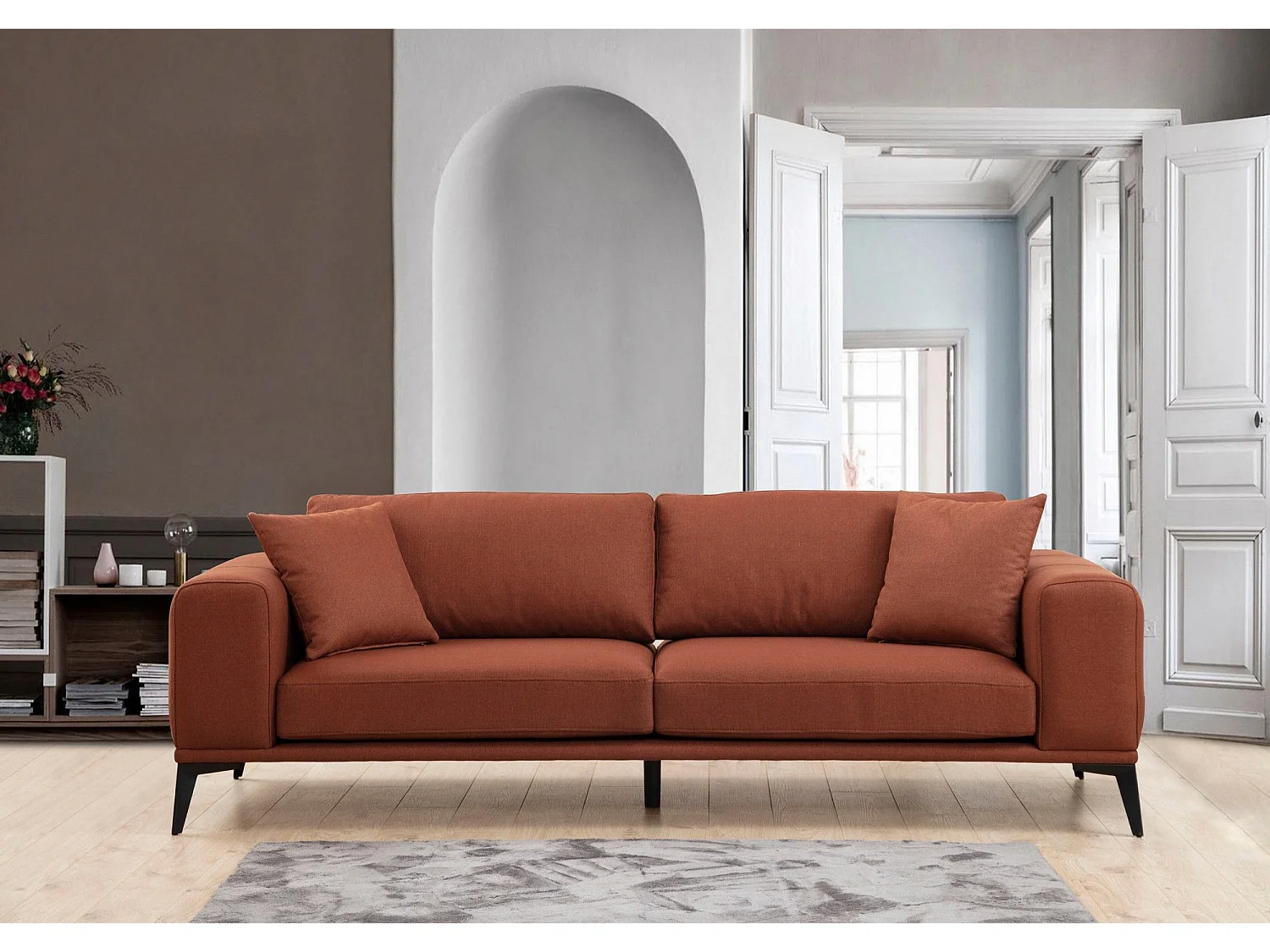 Sofá Altadena 402, Rojo, 235x90x80cm, Tapiz, Patas: Metal