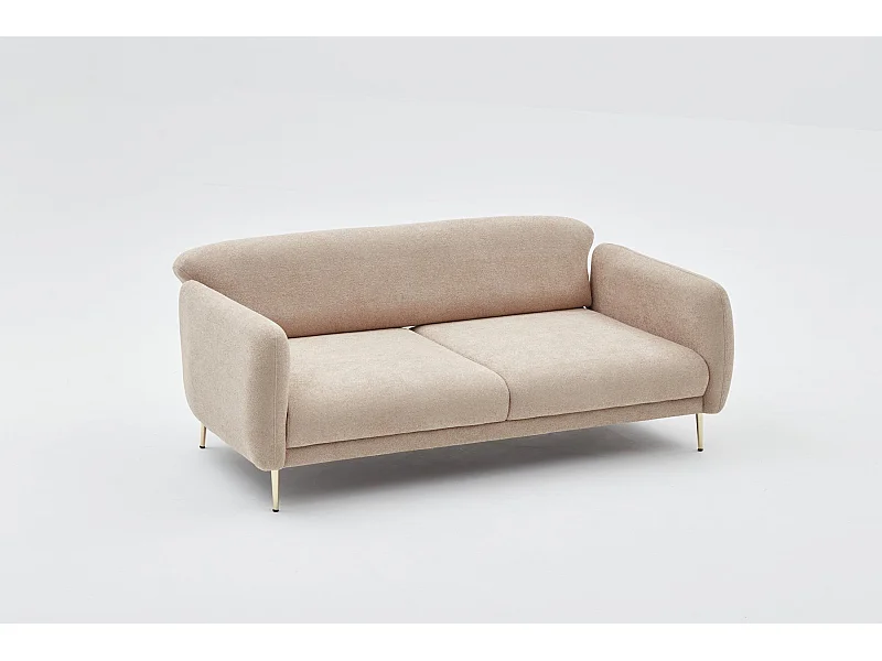Canapé 3 places convertible pied doré Juanita Tissu Beige
