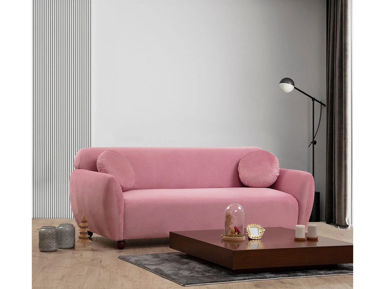 Sofá Altadena 188, Rosa, 223x83x86cm, Tapiz, Patas: Madera