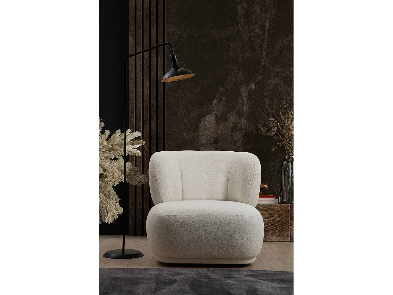 Poltrona Elegante, Branca, 85 x 78 x 80 cm | Estrutura em madeira de faia e aglomerado, 100% poliéster, espuma macia e almofada de mola | Inclui 2 alm