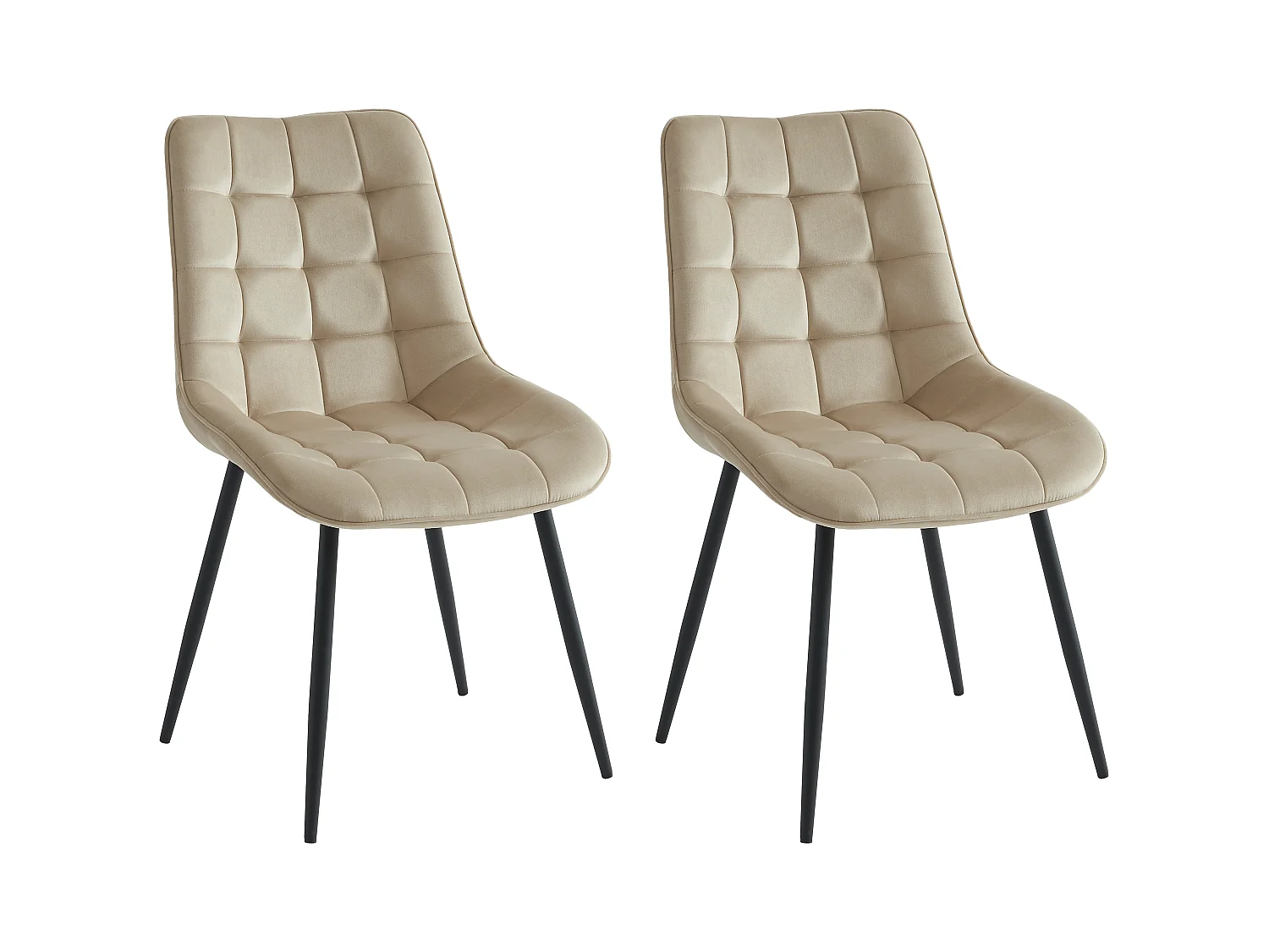 Lot de 2 chaises matelassées - Velours et métal noir - Beige - OLLUA