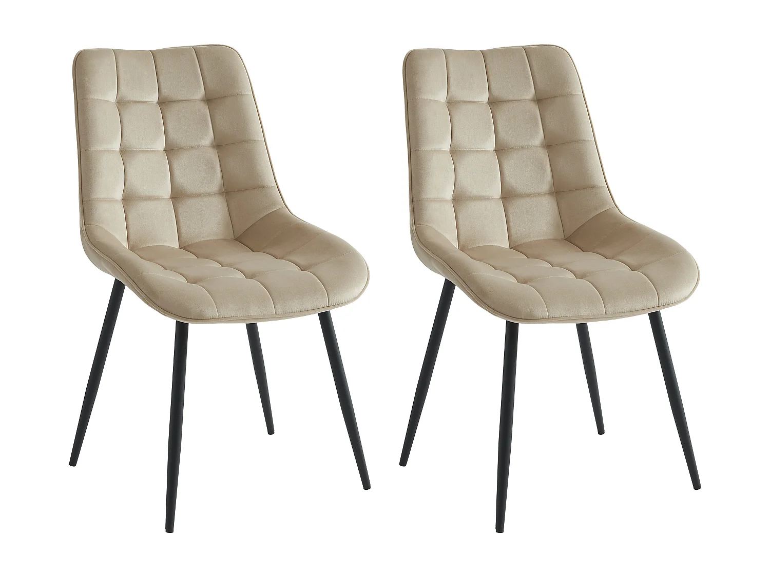 Lot de 2 chaises matelassées - Velours et métal noir - Beige - OLLUA