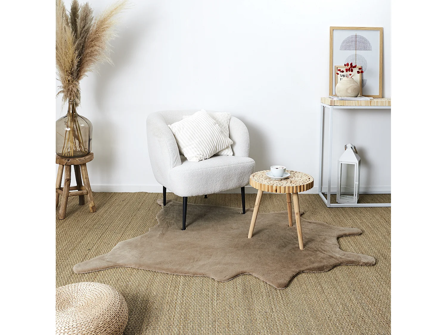 Tapis Taupe Fourr Forme Animal 120x158cm Beige