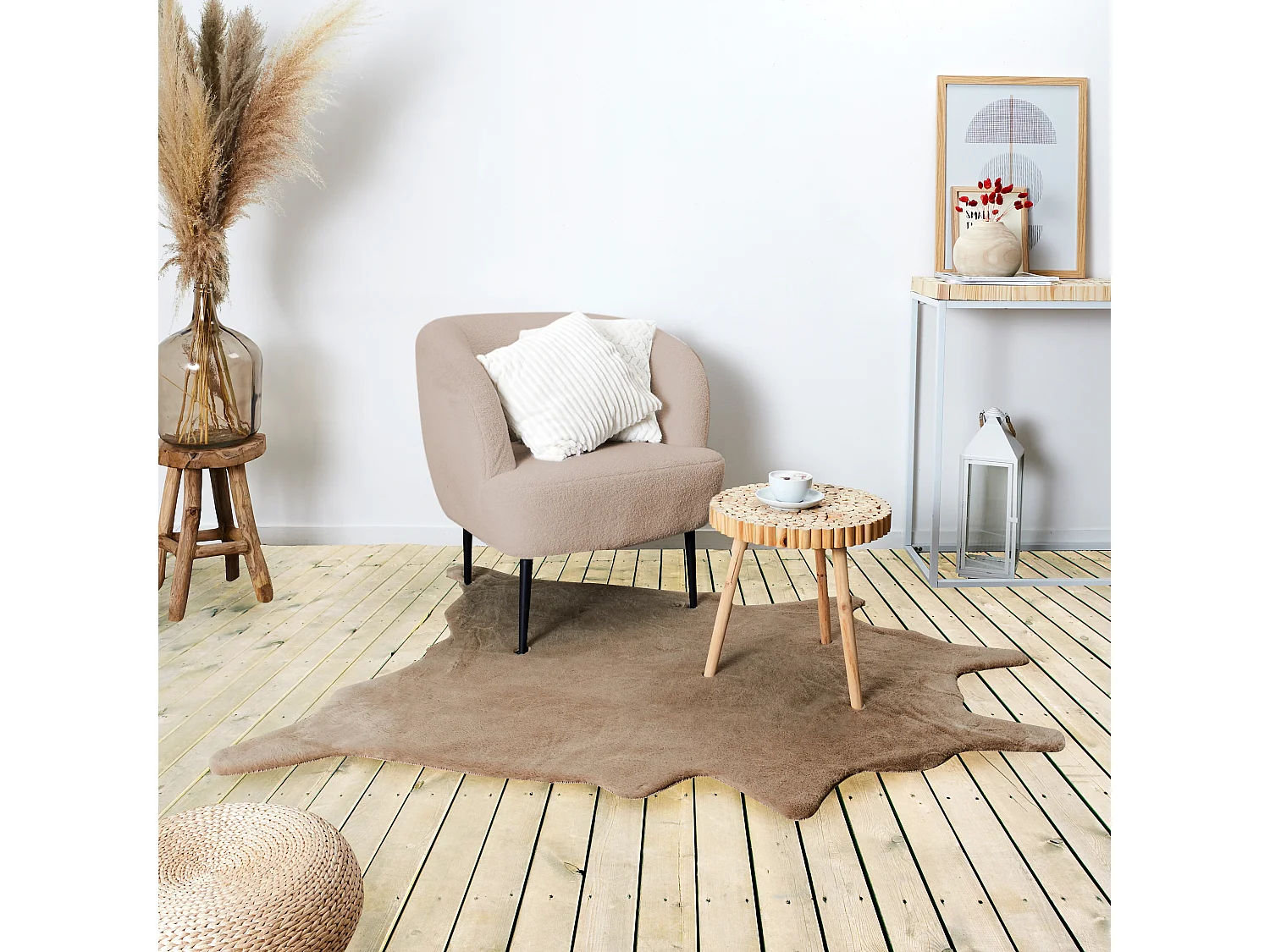 Tapis Taupe Fourr Forme Animal 120x158cm Beige