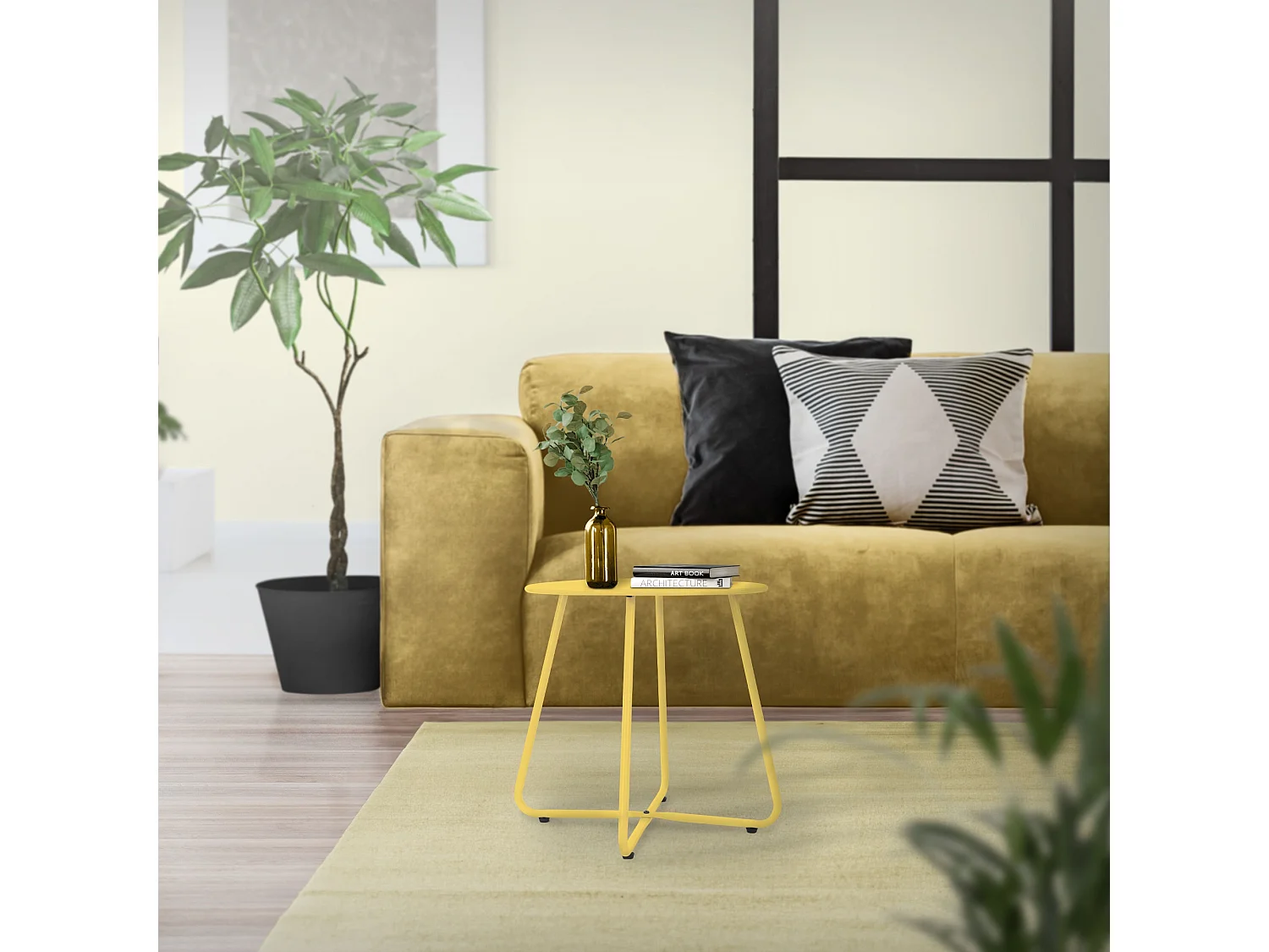 Table basse en métal jaune table d`appoint ronde table de chevet de salon/jardin