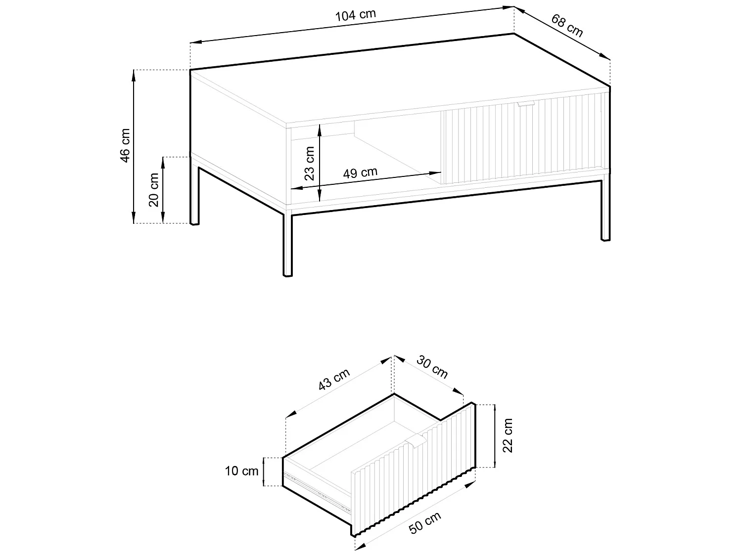 Couchtisch Wohnzimmertisch mit Schublade - 104x86 cm Grau - VELLORE