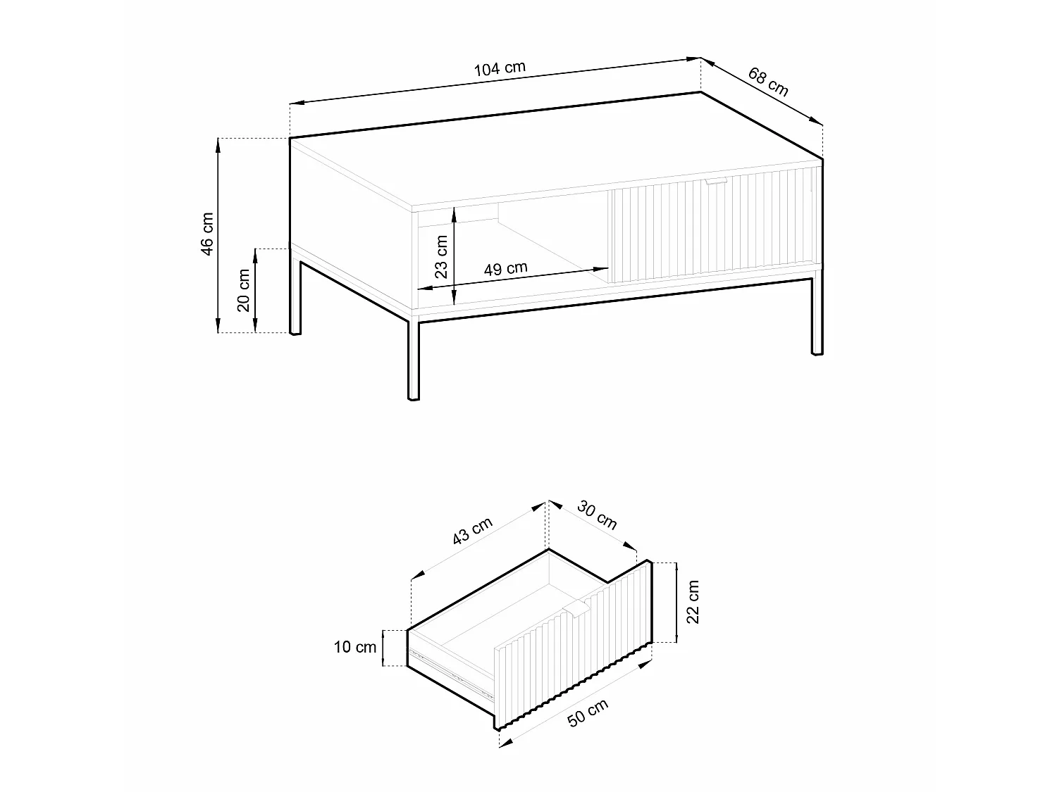 Couchtisch Wohnzimmertisch mit Schublade - 104x68 cm - Weiß - VELLORE