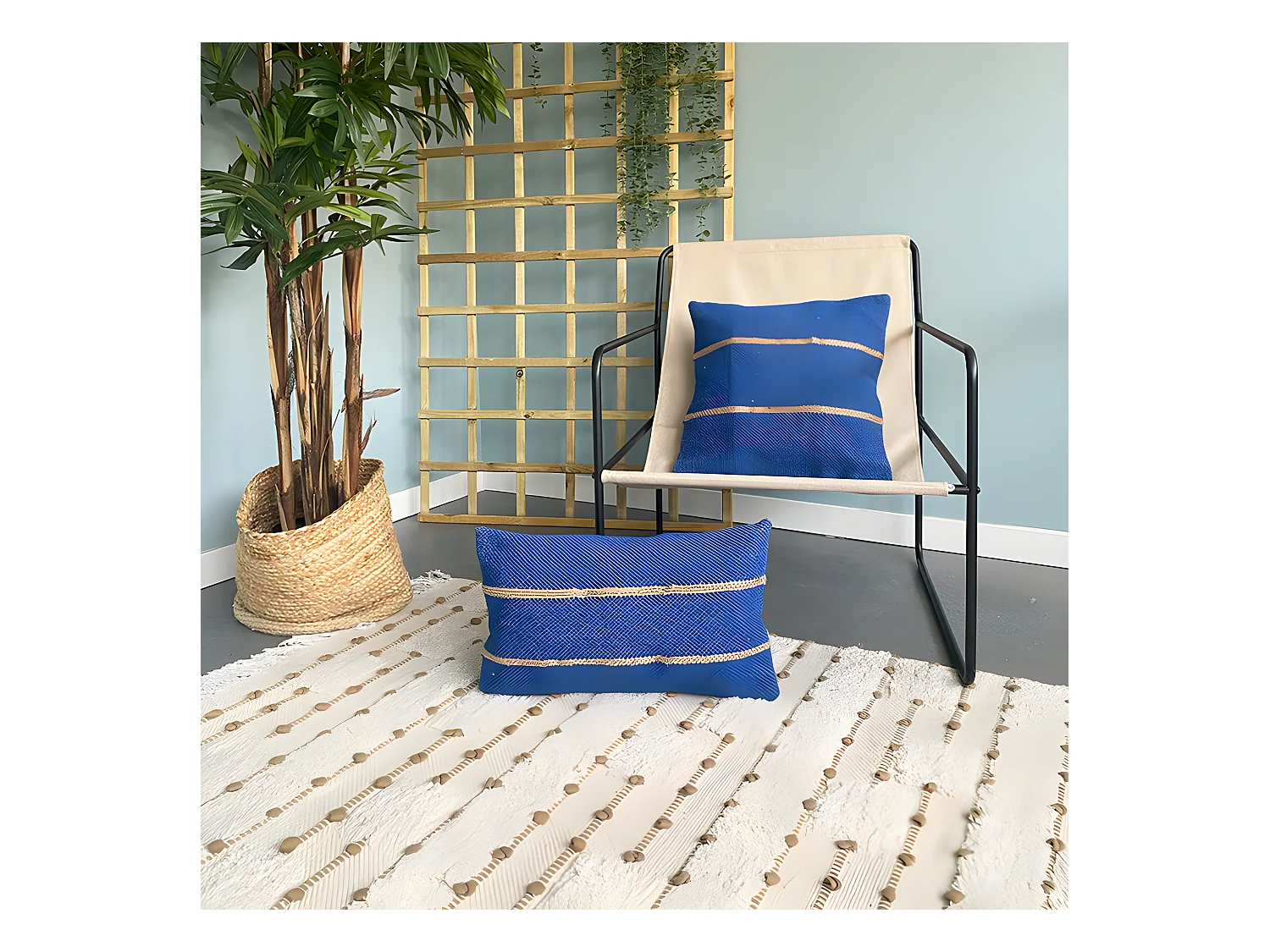 Katoenen kussenhoes met jute Tasunka 45x45 Blauw