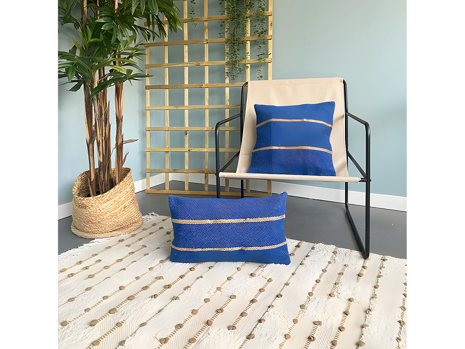 Katoenen kussenhoes met jute Tasunka 45x45 Blauw