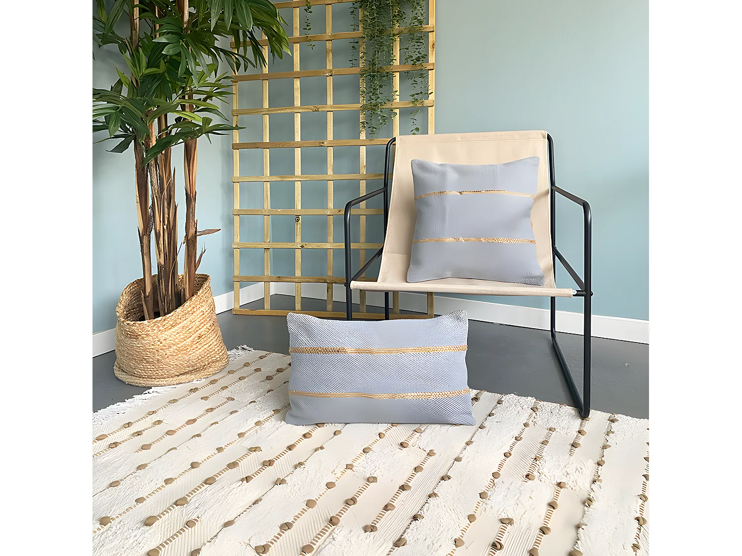 Housse de Coussin en Coton et Jute Tasunka 45x45 Gris