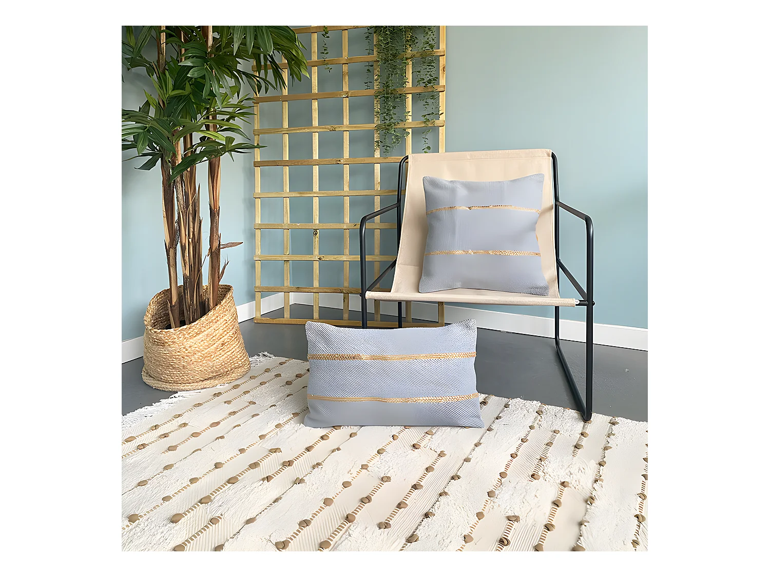 Katoenen kussenhoes met jute tasunka 45x45 grijs