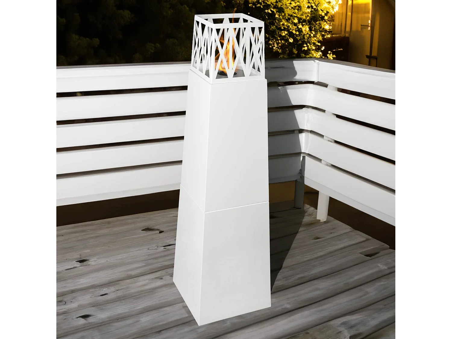 Cheminée Bioéthanol sur Pied Kekai Mauna Loa 40x40x145 cm Brûleur en Acier Inoxydable et Étouffoir, Couleur Blanc