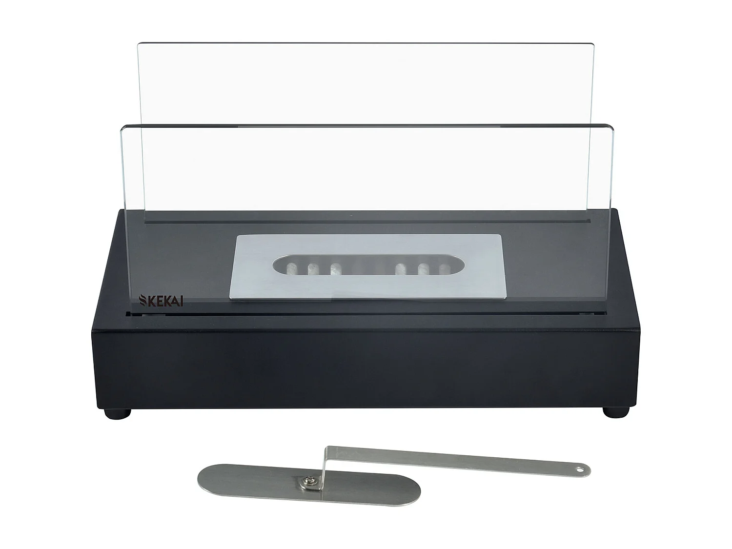 Cheminée Bioéthanol de Table Kekai Etna 35,5x18x20,5cm Brûleur en Acier Inoxydable, Verre Trempé et Étouffoir