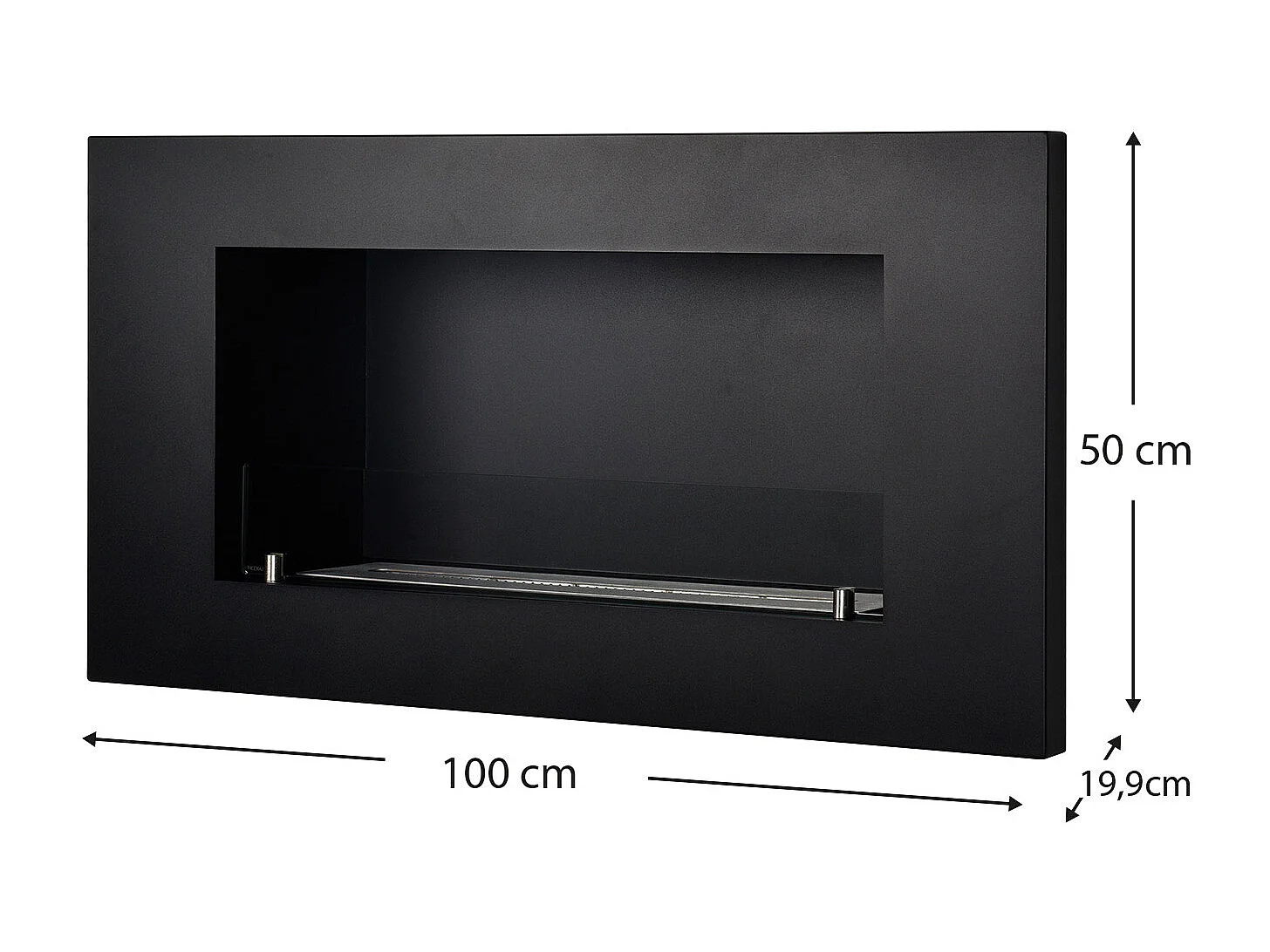 Biochimenea de Pared Empotrable Kekai Tambora 100x19x50 cm Quemador de Acero Inoxidable, Vidrio Templado y Accesorio Apagallamas