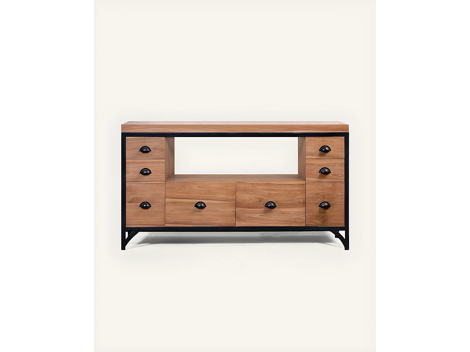 Jazz - Meuble salle de bain industriel en teck et métal 145 cm