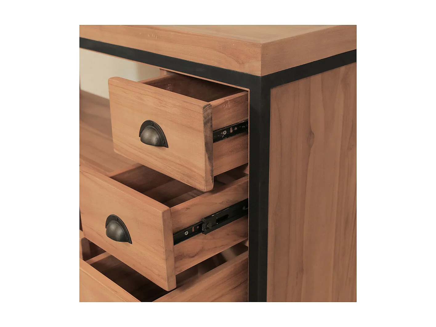 Jazz - Meuble salle de bain industriel en teck et métal 145 cm