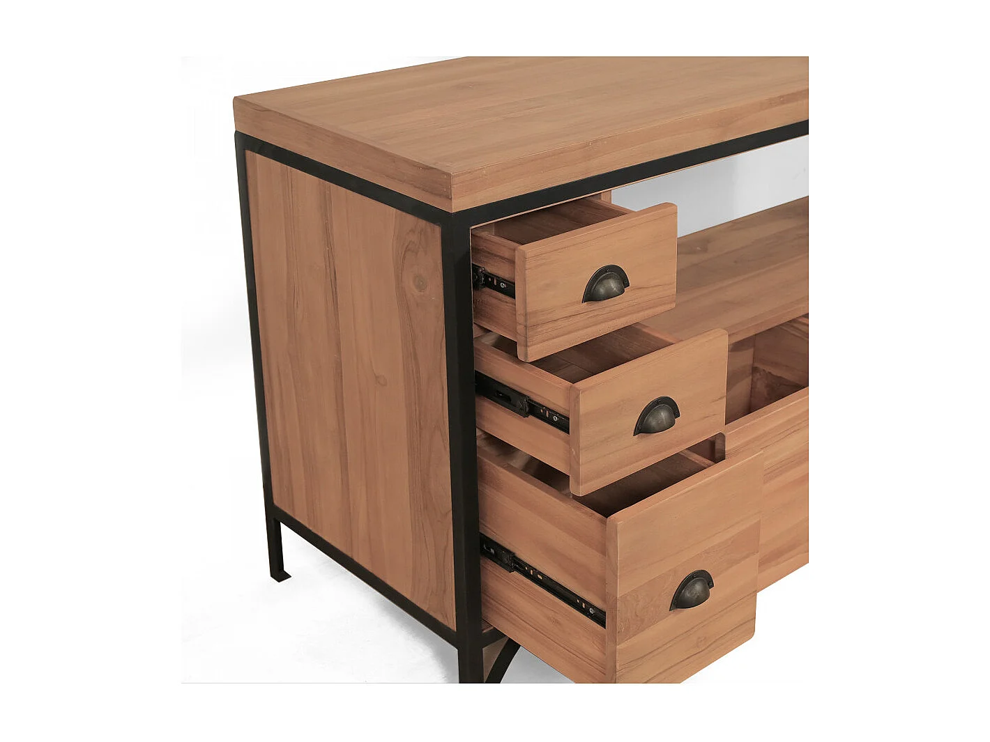 Jazz - Meuble salle de bain industriel en teck et métal 145 cm