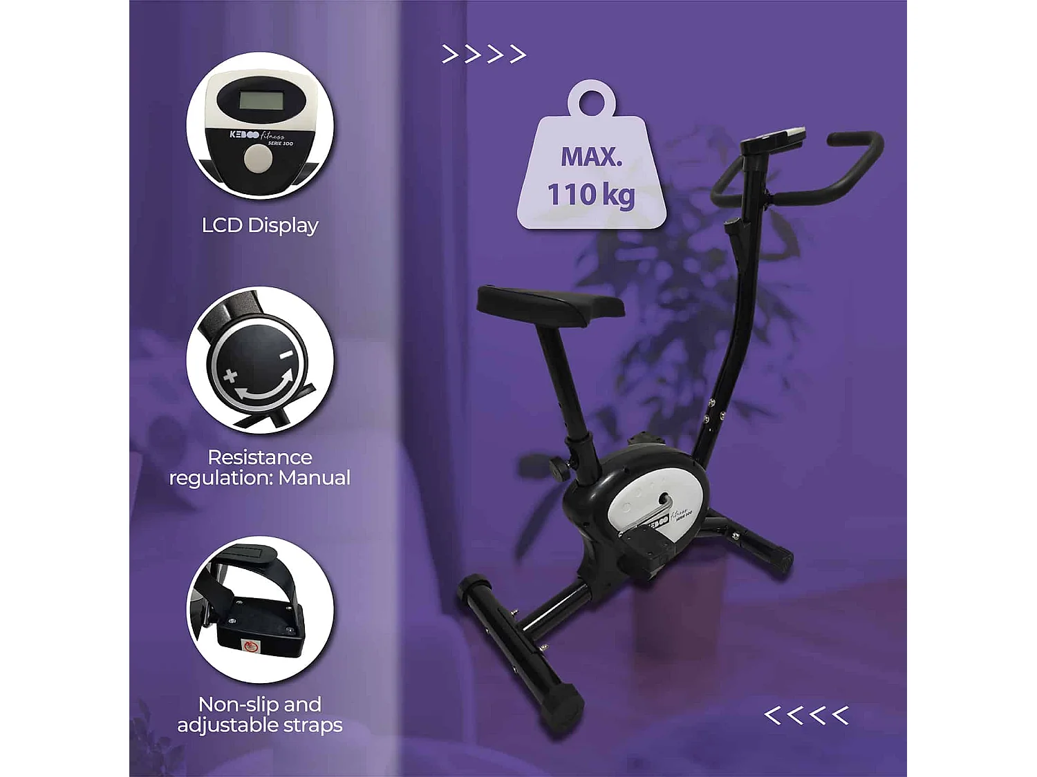 Vélo d'Appartement Keboo Serie 300 Friction Multifonction Réglable Manuellement, Siège Réglable et Moniteur LCD