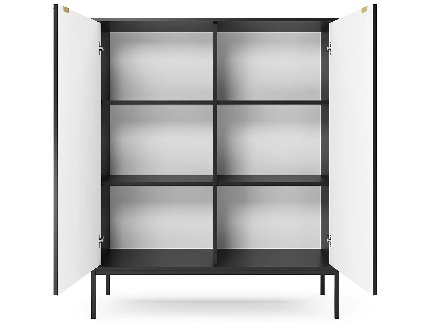 Commode haute à deux portes - 104 cm - noir avec pieds noires - VELLORE