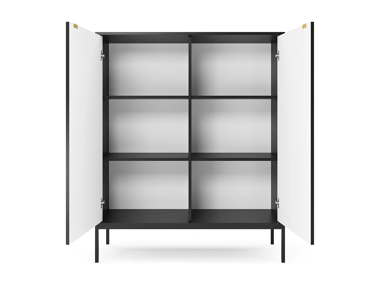 Commode haute à deux portes - 104 cm - noir avec pieds noires - VELLORE
