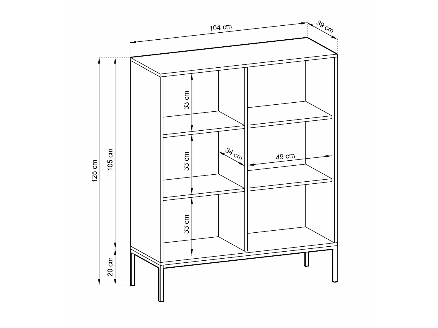 Commode haute à deux portes - 104 cm - blanc avec pieds noires - VELLORE