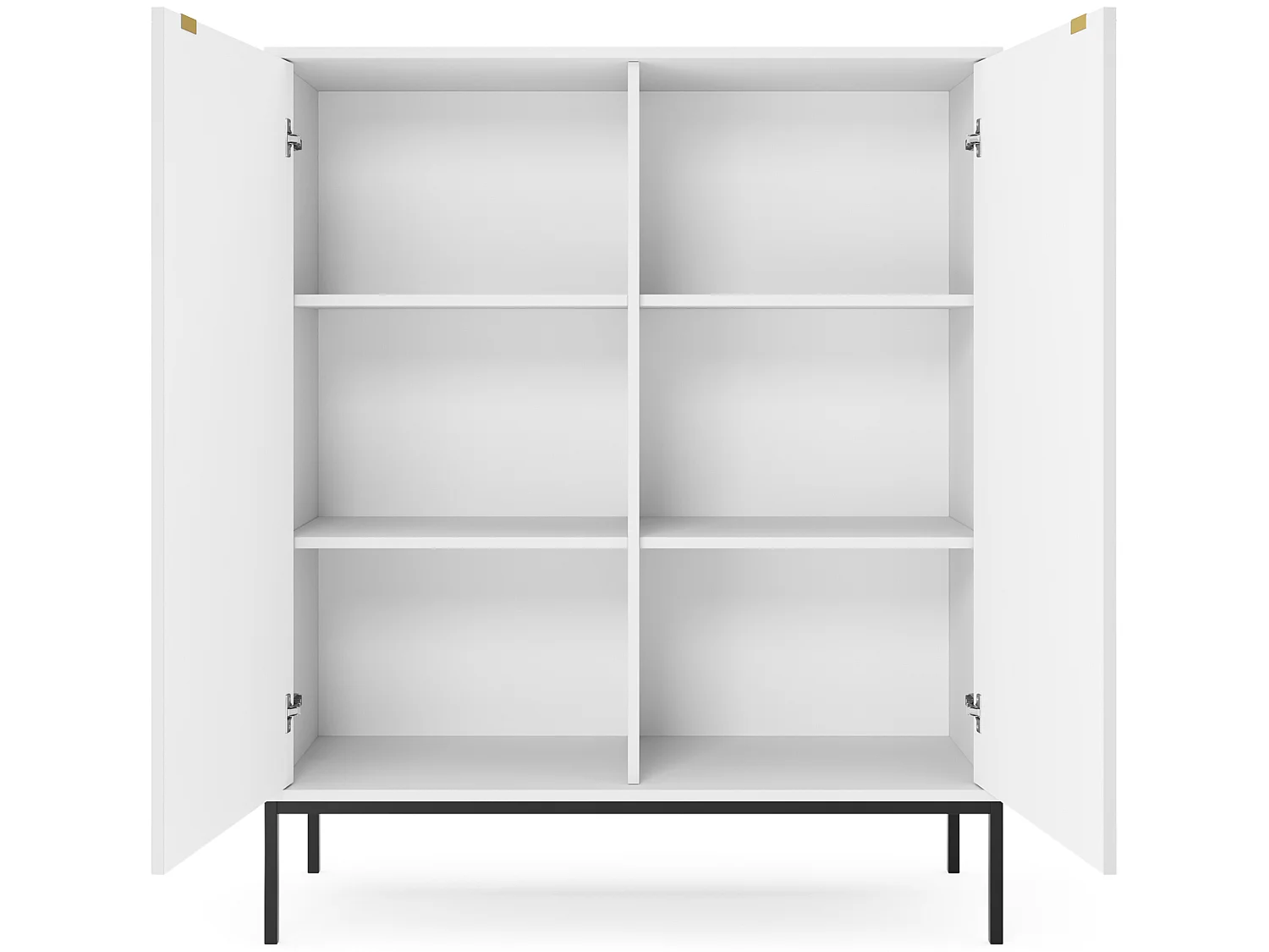 Commode haute à deux portes - 104 cm - blanc avec pieds noires - VELLORE