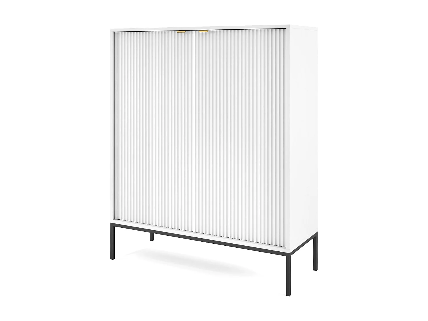 Commode haute à deux portes - 104 cm - blanc avec pieds noires - VELLORE