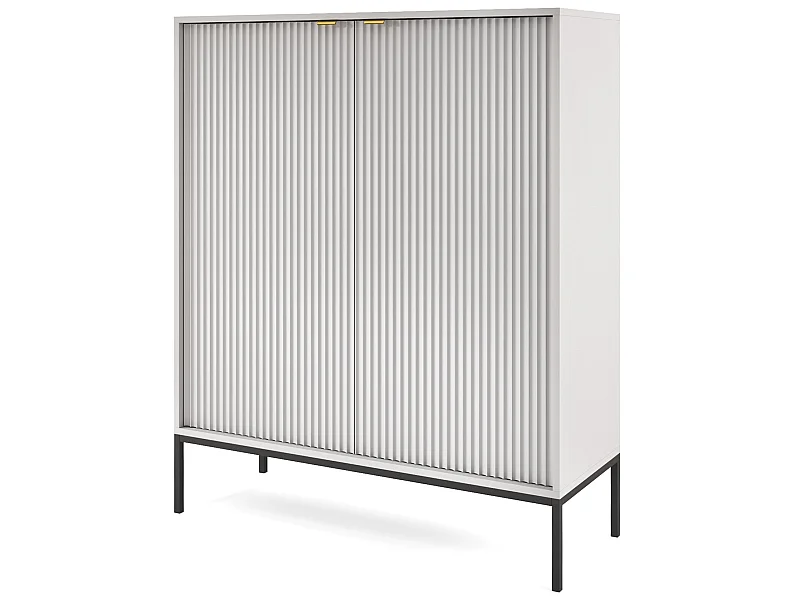 Highboard Hochkommode - 104 cm - Grau mit geriffelten Fronten - VELLORE