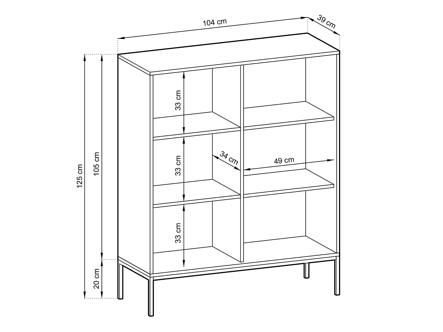 Highboard Hochkommode - 104 cm - Grau mit geriffelten Fronten - VELLORE