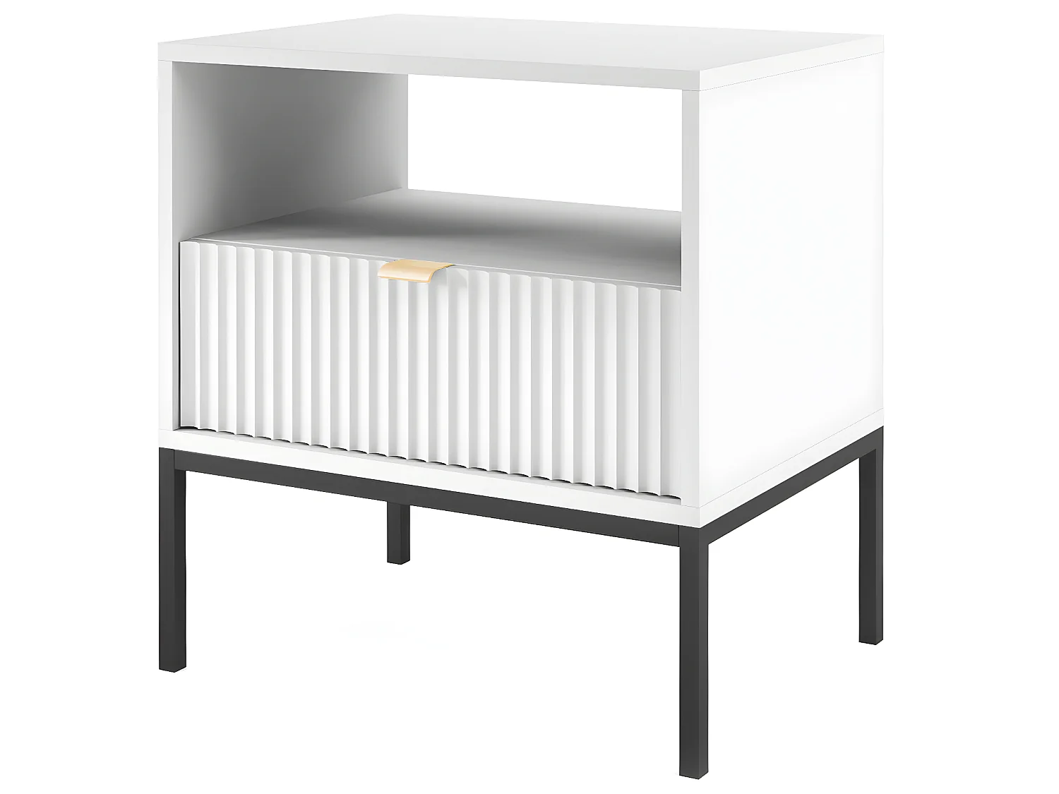 Nachttisch Nachtschrank mit Schublade - Weiß mit Strukturfront und Metallbeinen - VELLORE