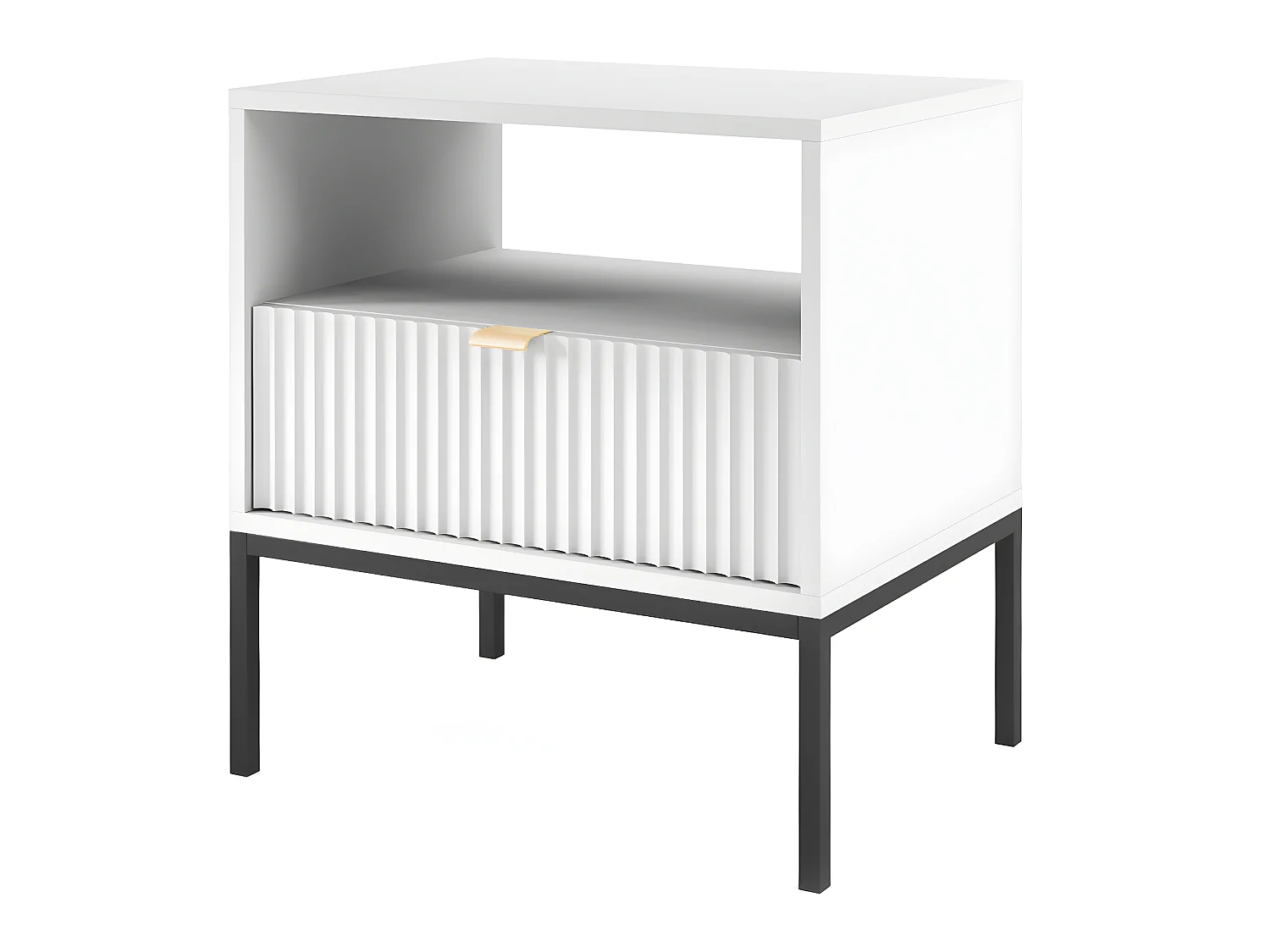 Table de chevet - 54 cm - blanc avec pieds noires - VELLORE