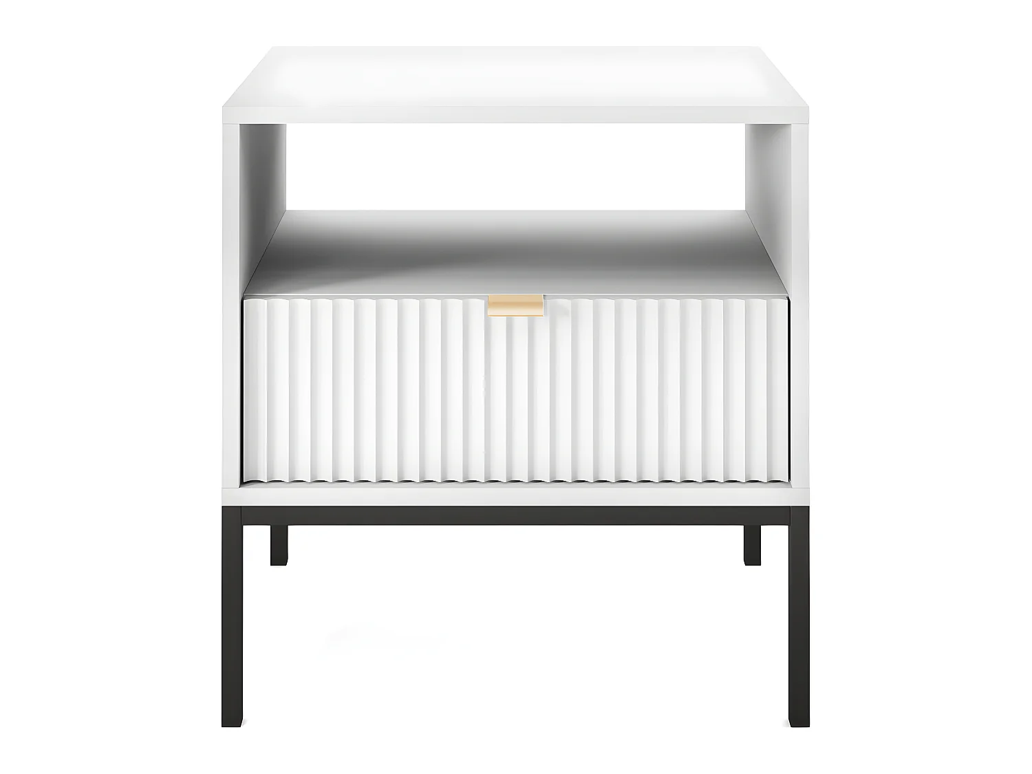 Table de chevet - 54 cm - blanc avec pieds noires - VELLORE