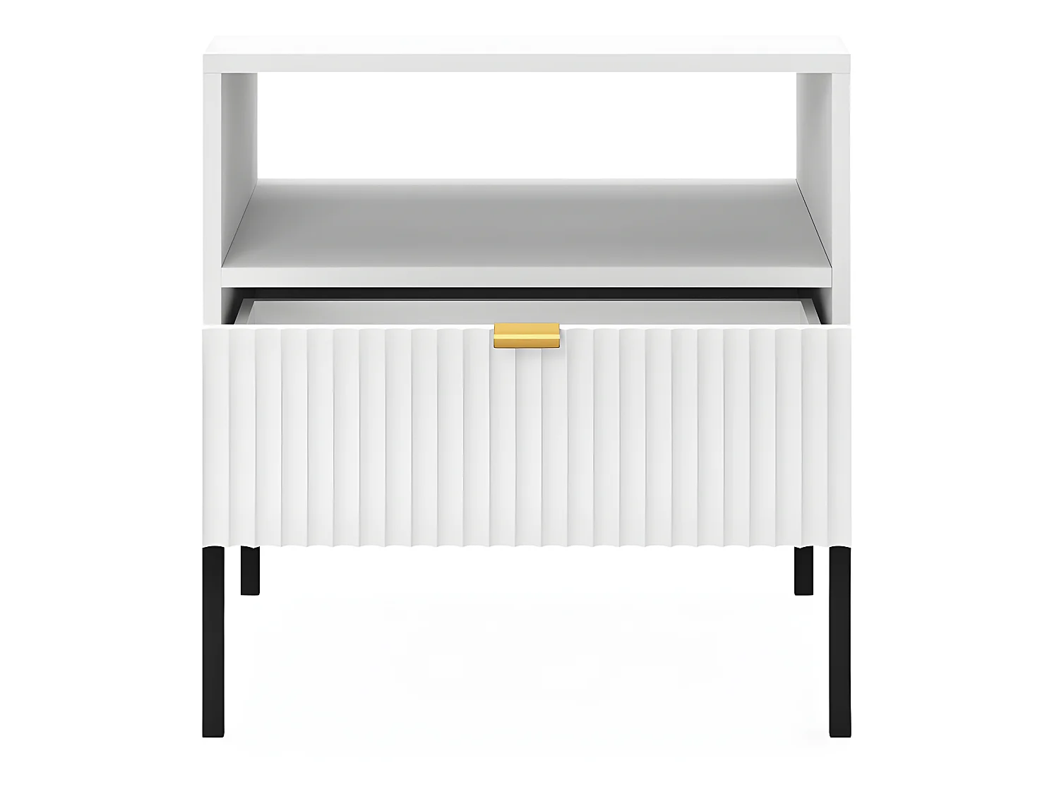 Table de chevet - 54 cm - blanc avec pieds noires - VELLORE