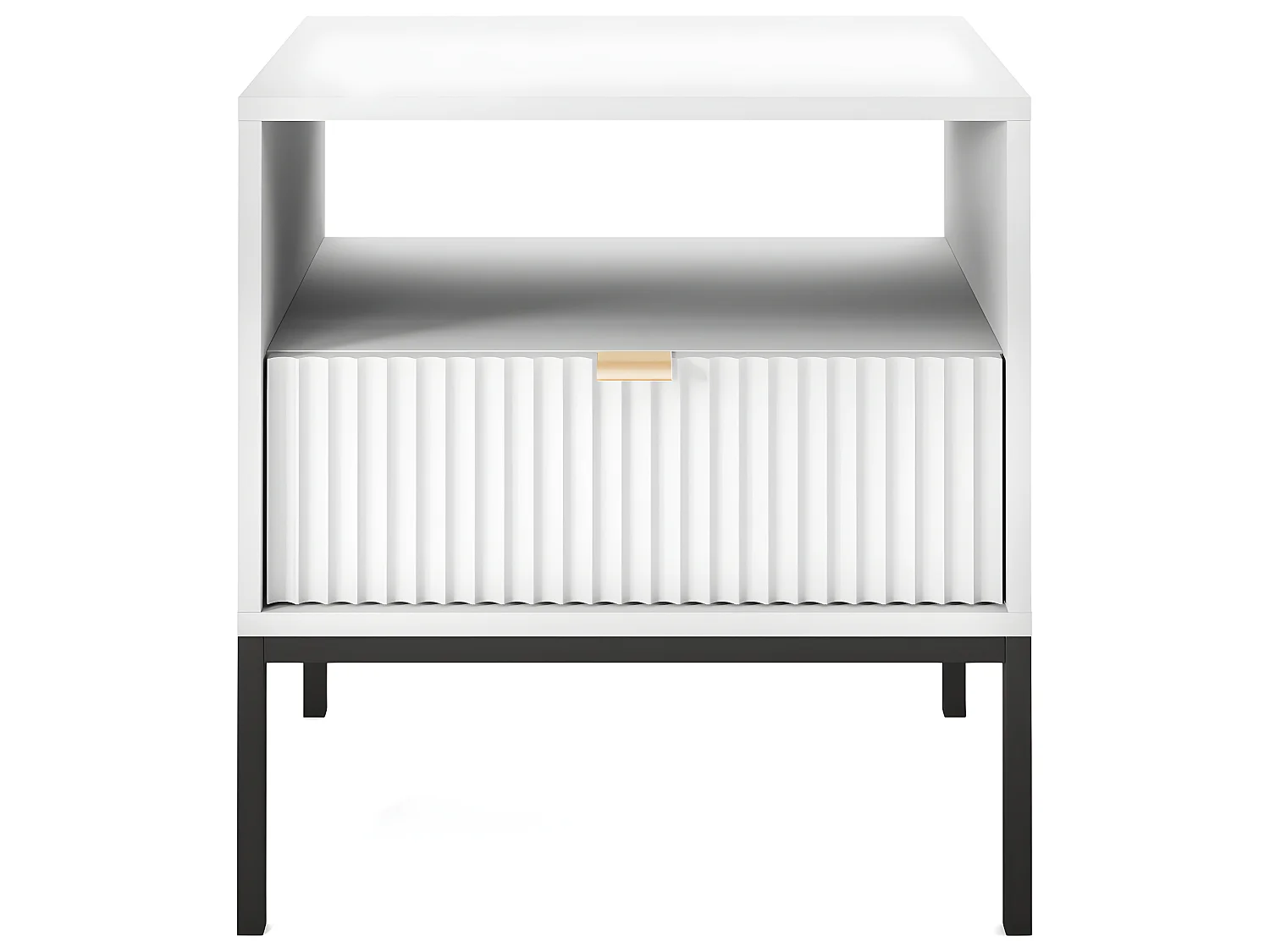 Table de chevet - 54 cm - blanc avec pieds noires - VELLORE