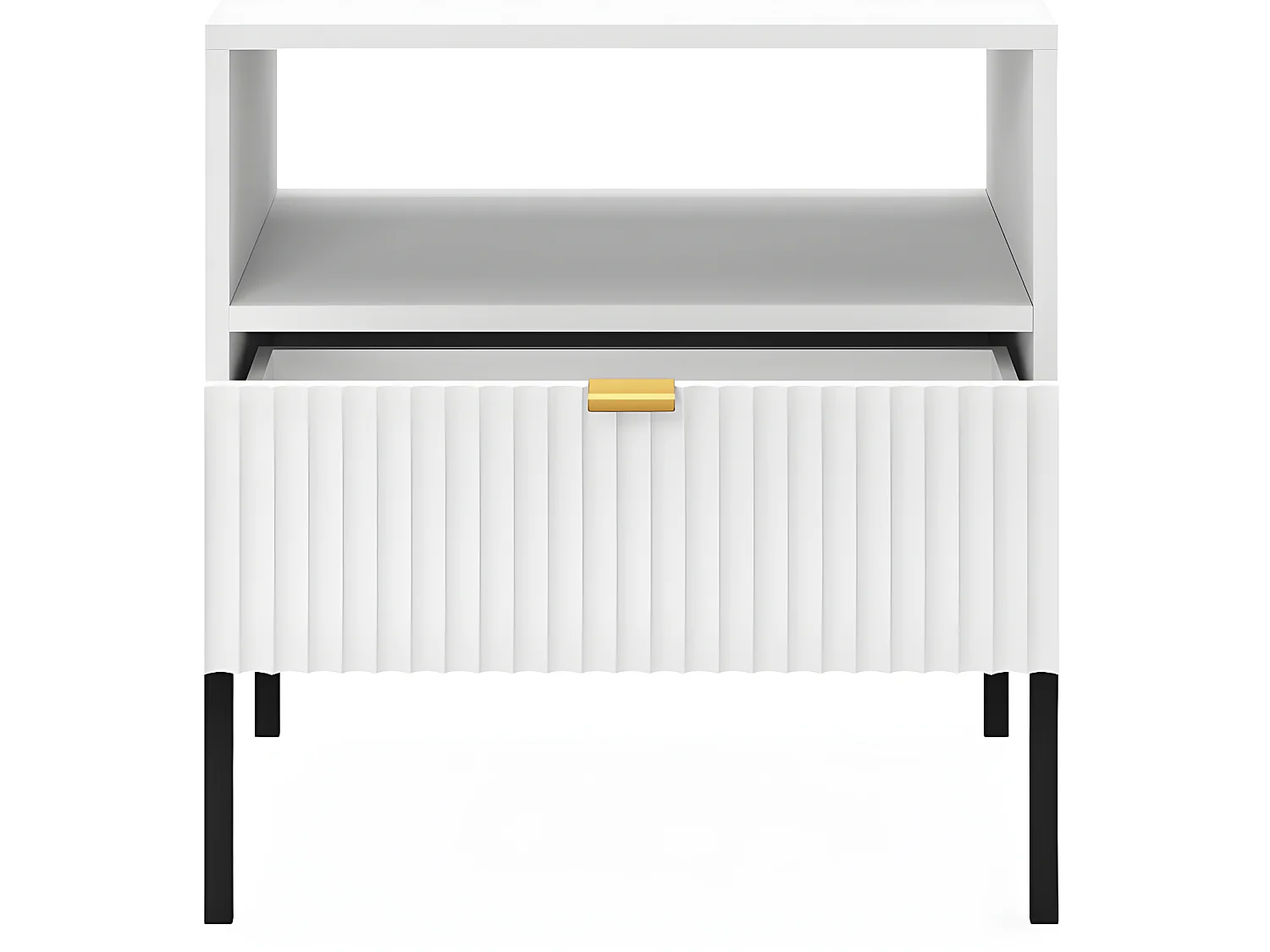 Table de chevet - 54 cm - blanc avec pieds noires - VELLORE