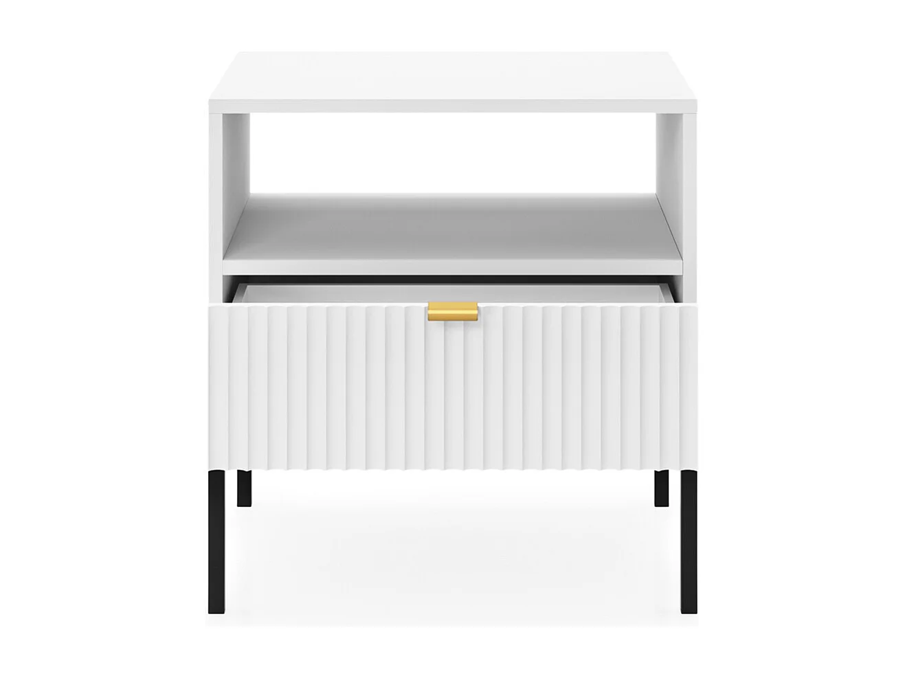 Nachttisch - 54 cm - weiß mit schwarzen Beinen - VELLORE