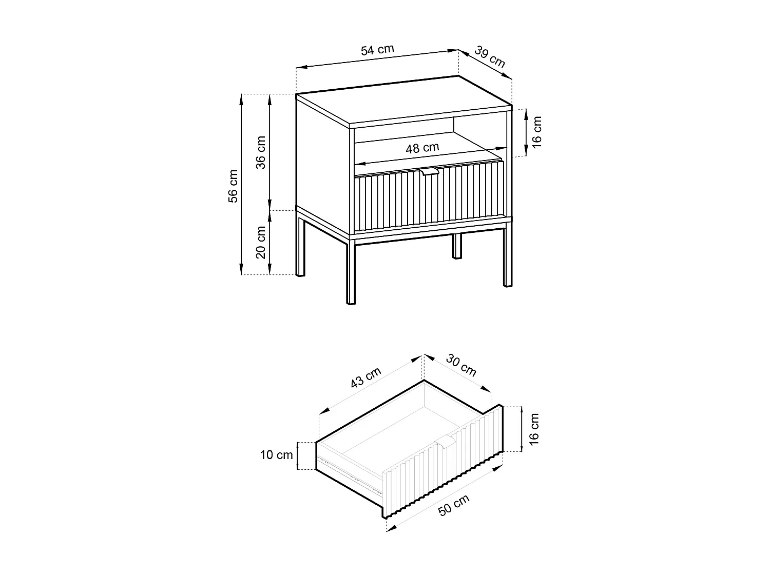 Nachttisch - 54 cm - weiß mit schwarzen Beinen - VELLORE