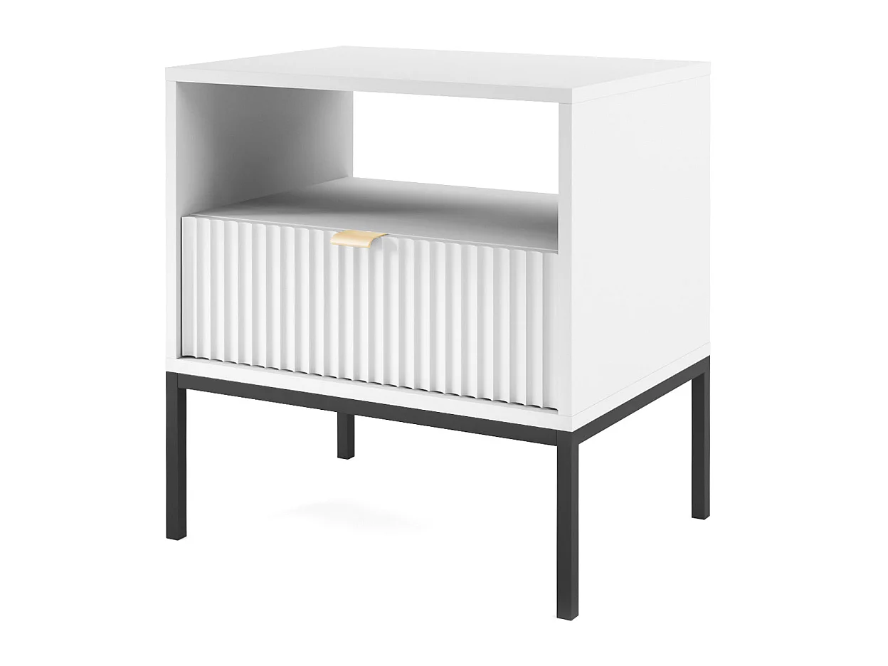 Table de chevet - 54 cm - blanc avec pieds noires - VELLORE